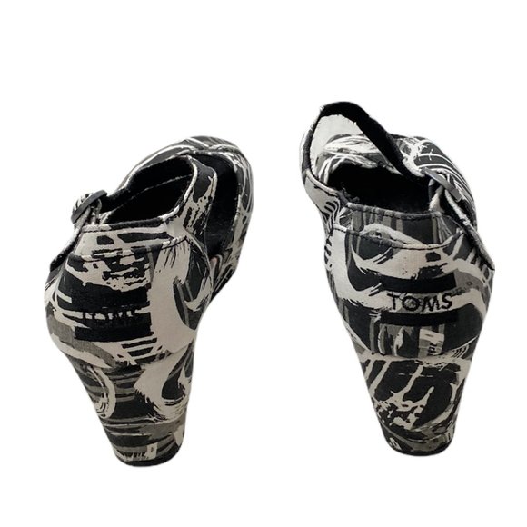Womens TOMS Wedge Sandals size 6 Black White Strappy Open Toe Ankle Strap NEW - Picture 5 of 8